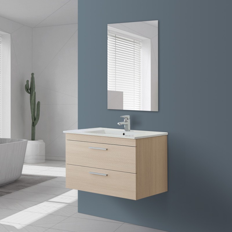 Mobile bagno sospeso moderno 81x50 cm larice con 2 cassetti rallentati Mobile bagno sospeso moderno 81x50 cm larice con 2 cassetti rallentati