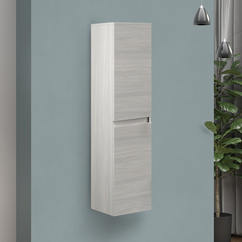 Pensile Sospeso 31.5 cm Rovere Grigio Apertura Destra con 2 Ripiani in Vetro Pensile bagno sospeso rovere grigio 2 ante rallentate con apertura a destra