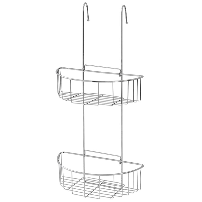 Mensola doccia con 2 ripiani pieghevoli e ganci in acciaio cromato