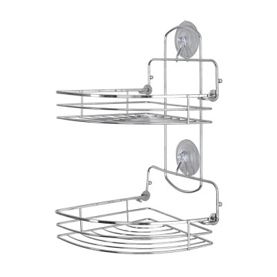 Mensola Angolare 2 Ripiani Pieghevoli con Ventose Cromo