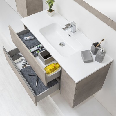 Mobile bagno sospeso effetto pietra beige da 90 cm con lavabo e specchio inclusi