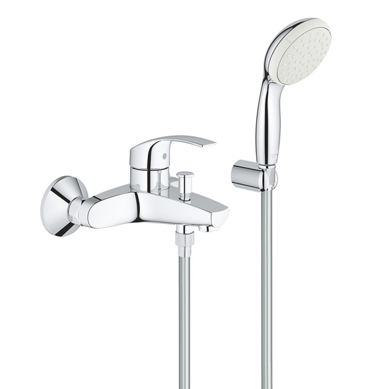 miscelatore vasca grohe eurosmart cromo completo di doccetta supporto e laccio Miselatore Vasca Doccia Grohe Eurosmart con Doccino e Deviatore in Ottone Cromato