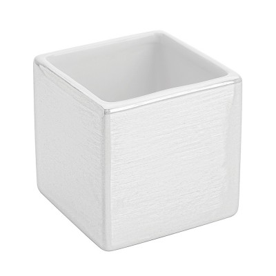 Portaspazzolino in Ceramica Lucida Bianco a Forma di Cubo