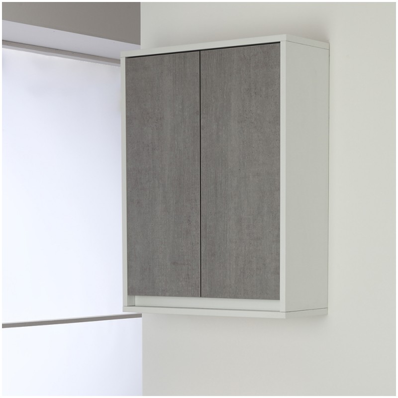 Pensile Salvaspazio Grigio da Bagno 2 Ante 60 cm Struttura Bianco Opaco Feridras - 1 Pensile Salvaspazio Grigio da Bagno 2 Ante 60 cm Struttura Bianco Opaco
