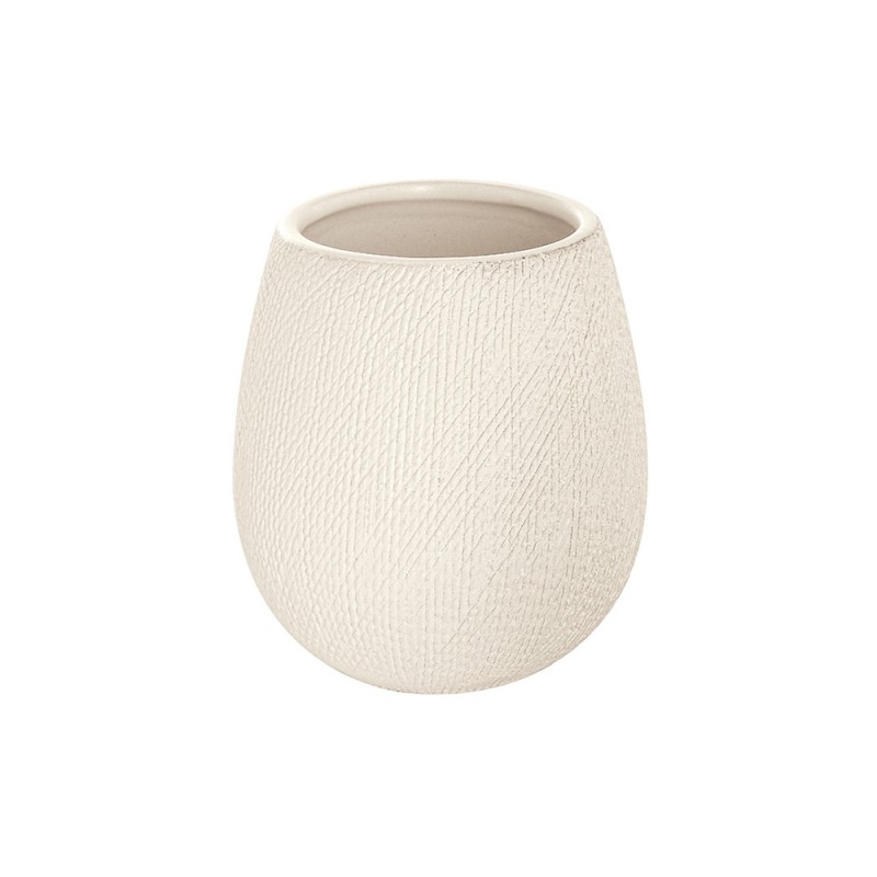 Portaspazzolino in Ceramica Bianco da Appoggio con Gusto Etnico Portaspazzolino in Ceramica Bianco da Appoggio con Gusto Etnico