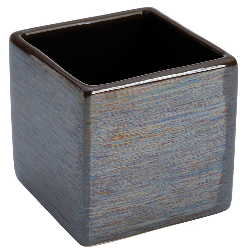 Portaspazzolino In Ceramica Lucida Grigio A Forma Di Cubo Portaspazzolino In Ceramica Lucida Grigio A Forma Di Cubo