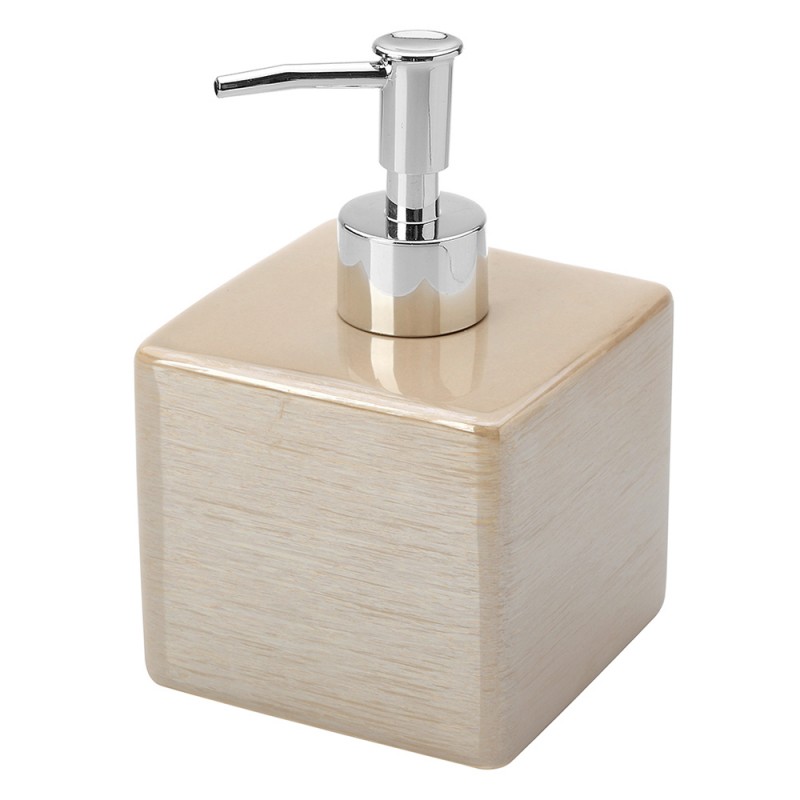 Dispenser Sapone In Ceramica Lucida Beige A Forma Di Cubo Dispenser Sapone In Ceramica Lucida Beige A Forma Di Cubo