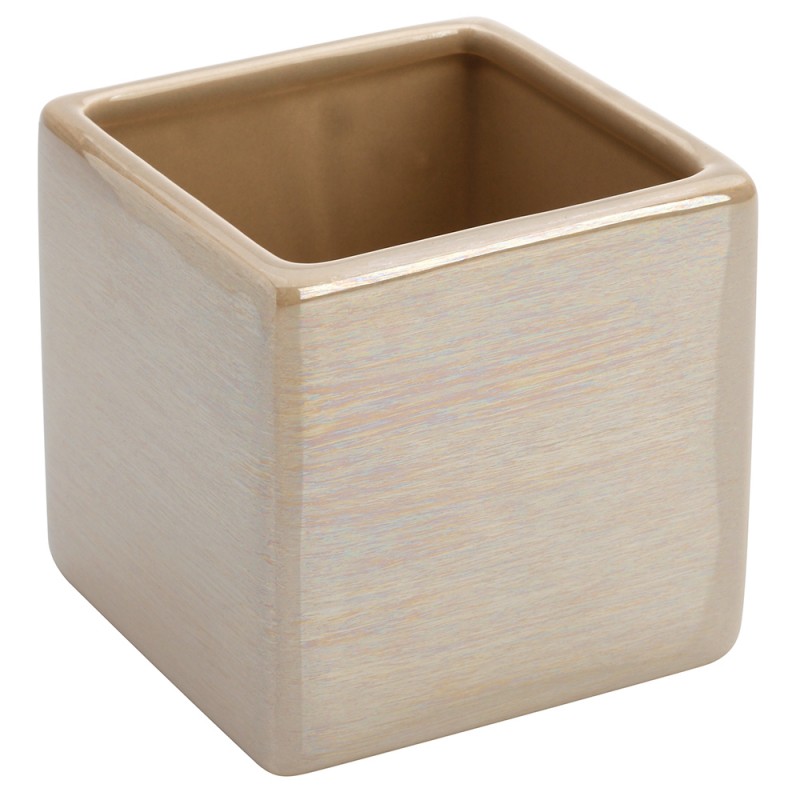 Portaspazzolino In Ceramica Lucida Beige A Forma Di Cubo Portaspazzolino In Ceramica Lucida Beige A Forma Di Cubo