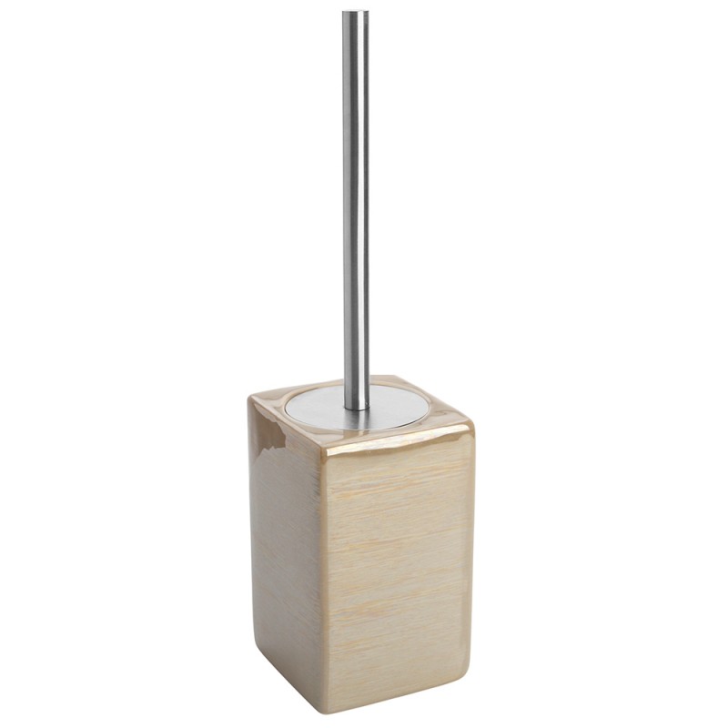 Portascopino in Ceramica e Acciaio Beige Linea Cuba Portascopino WC Beige in Ceramica e Manico Acciaio Inox