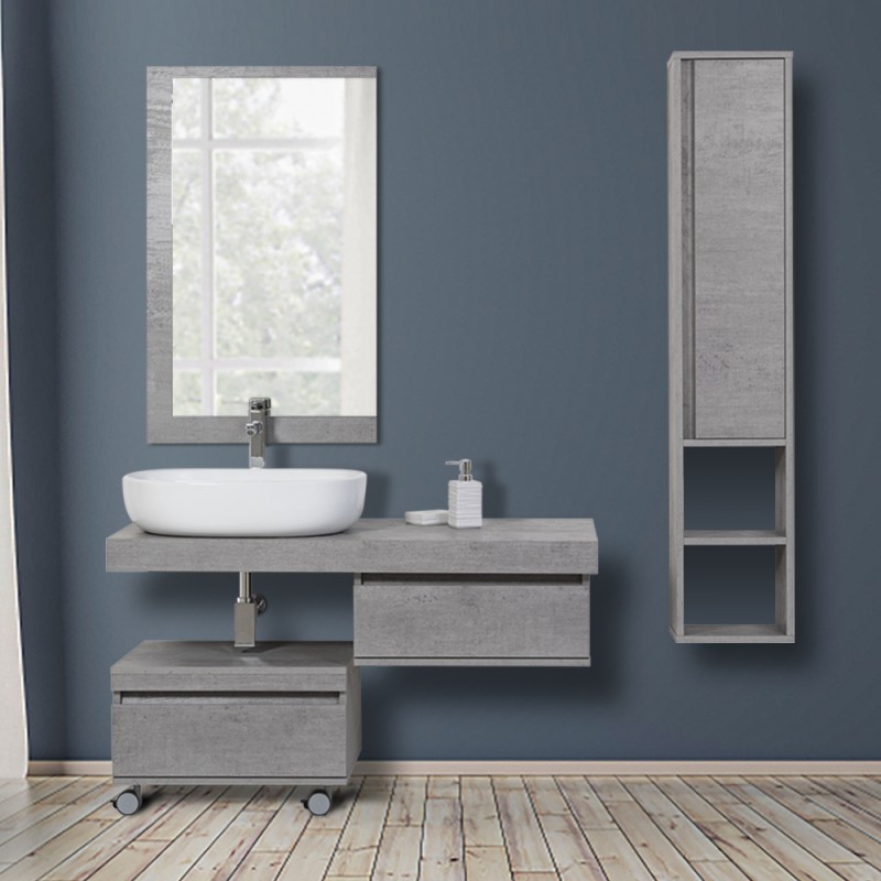 Mobile bagno sospeso 60 cm grigio perla lavabo 120 sinistro e specchio  Iside