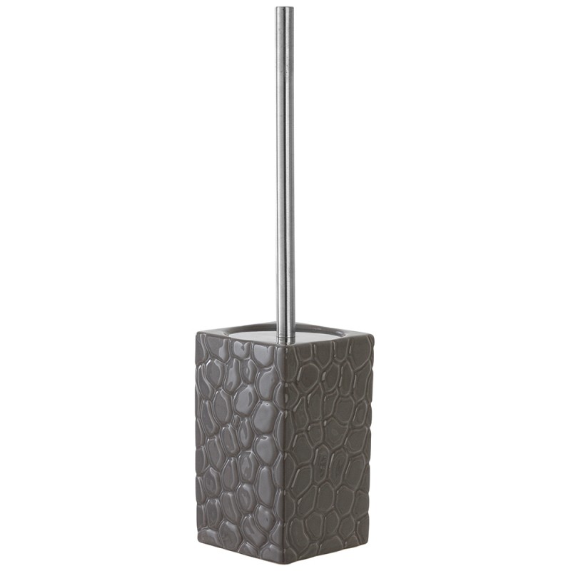 Portascopino in Ceramica e Acciaio Grigio Linea Sasso Feridras - 1 Portascopino in ceramica e acciaio grigio linea Sasso
