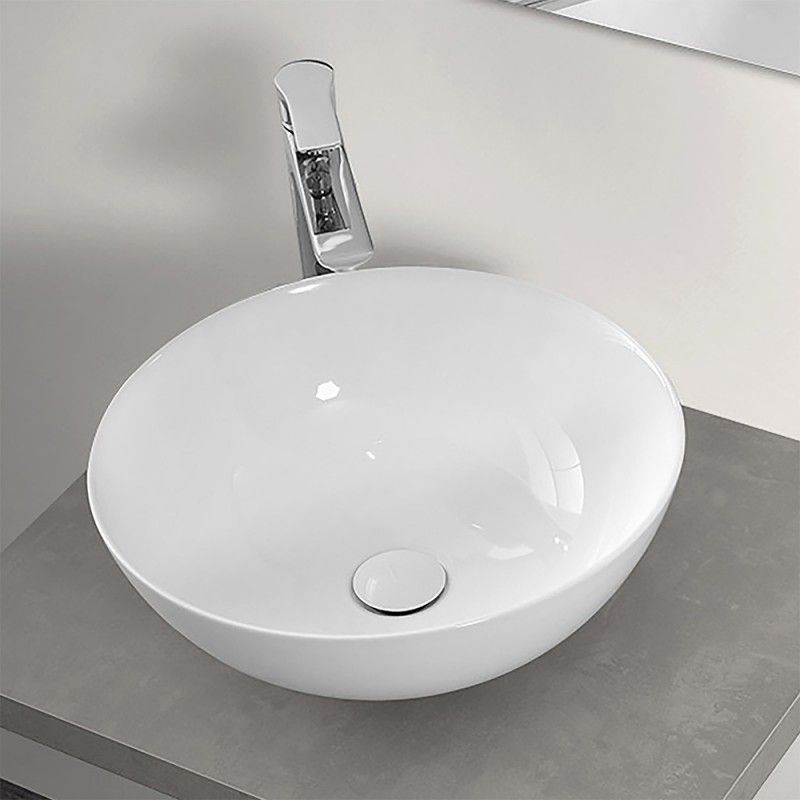 Lavabo a Bacinella Tondo 41,6 cm in Ceramica Bianco Lucido da Appoggio Lavabo a Bacinella Tondo 41,6 cm in Ceramica Bianco Lucido da Appoggio
