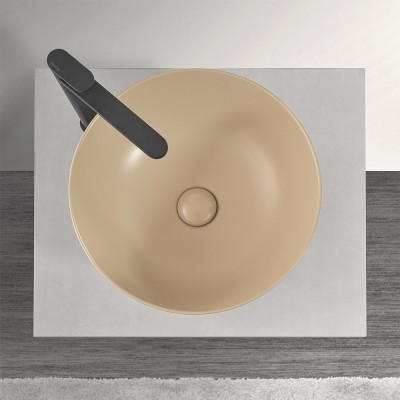 Lavabo a Bacinella Tondo 41,6 cm in Ceramica Cappuccino Opaco da Appoggio Inbagno - 2