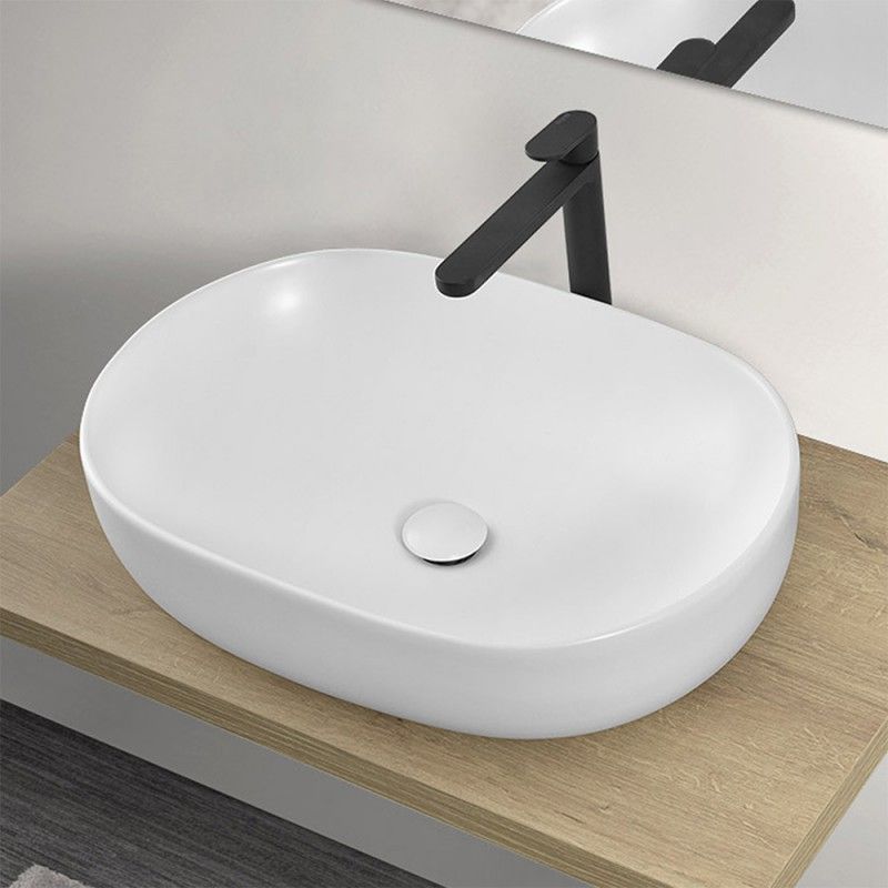 Lavabo Ovale da Appoggio 60x41,6 cm in Ceramica Bianco Opaco da Appoggio Lavabo Ovale da Appoggio 60x41,6 cm in Ceramica Bianco Opaco da Appoggio