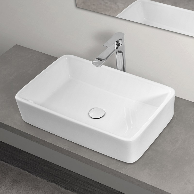 Lavabo da Appoggio Rettangolare 36x58 cm in Ceramica Bian Lavabo da Appoggio Rettangolare 36x58 cm in Ceramica Bianco Lucido