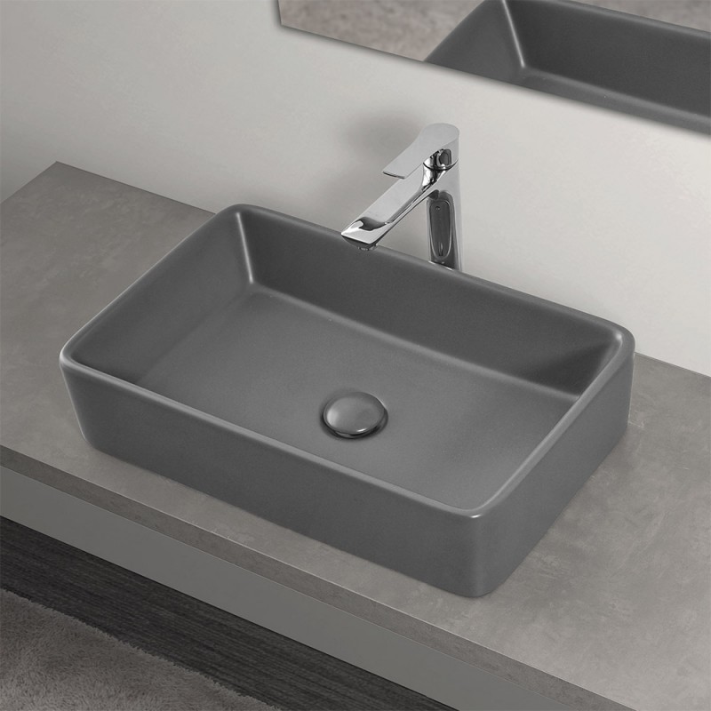 Lavabo da Appoggio Rettangolare 36x58 cm in Ceramica Basalto Opaco Lavabo da Appoggio Rettangolare 36x58 cm in Ceramica Basalto Opaco