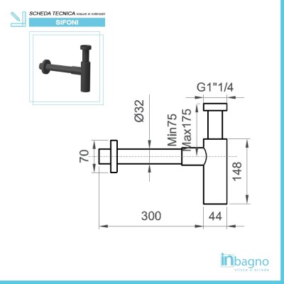 Misure Sifone Nero Opaco per Lavabo