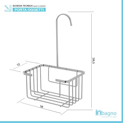 Griglia Portaoggetti 1 Ripiano con Gancio Per Saliscendi Doccia Cromo Antiruggine Inbagno - 3