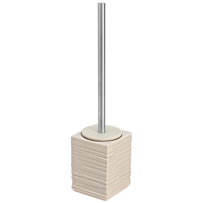 Portascopino in Ceramica con Cover in Silicone Beige da Appoggio Portascopino in ceramica beige completo di spazzolone wc con manico cromo