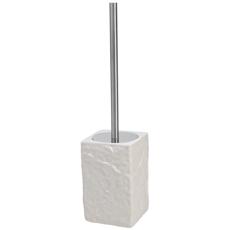 Portascopino in Ceramica e Manico in Acciaio Bianco Effetto Pietra Portascopino in Ceramica e Manico in Acciaio Bianco Effetto Pietra