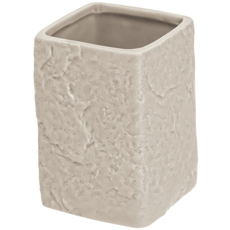 Portaspazzolino Moderno In Ceramica Beige D' Appoggio Effetto Pietra