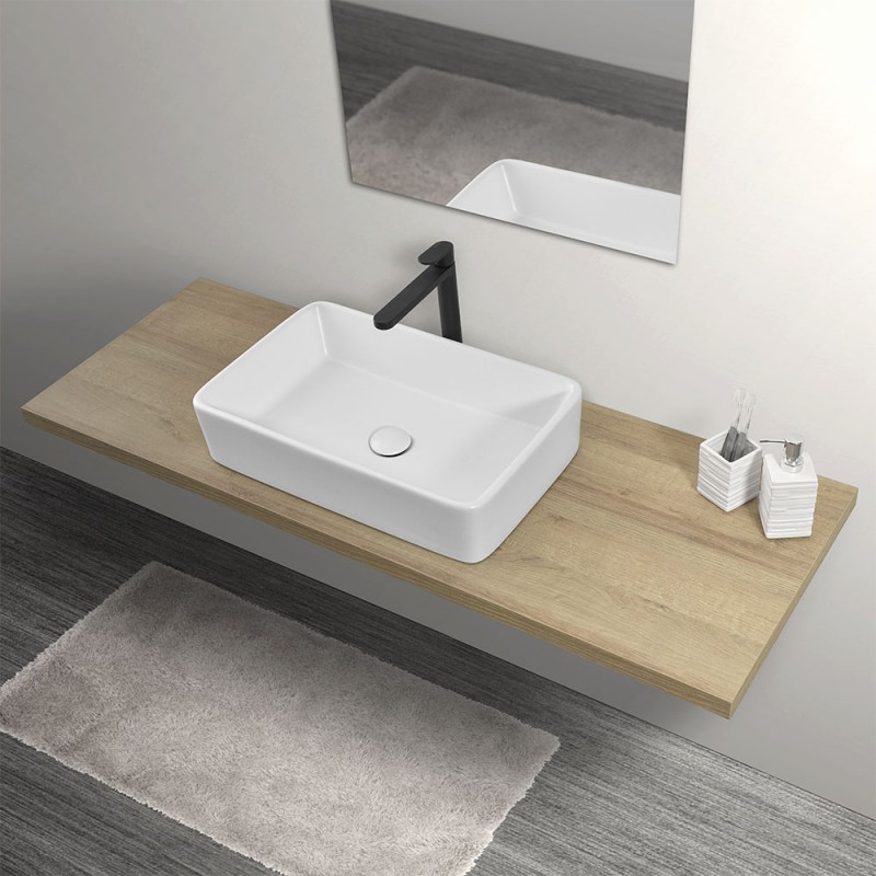 Mensola per lavabo mensolone bagno in legno laminato Rovere Sabbia