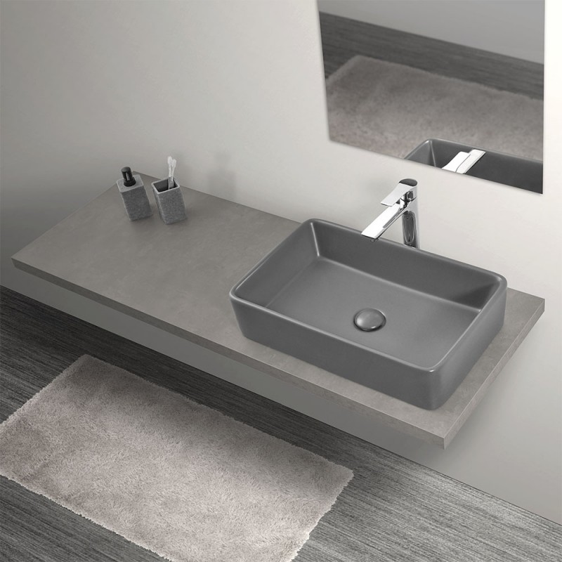 Mensolone Sospeso 140 cm per Lavabi da Appoggio Grigio Cemento Industrial Mensolone Sospeso 140 cm per Lavabi da Appoggio Grigio Cemento Industrial
