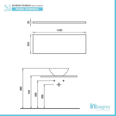 Mensolone Sospeso 140 cm Grigio Cemento Industrial