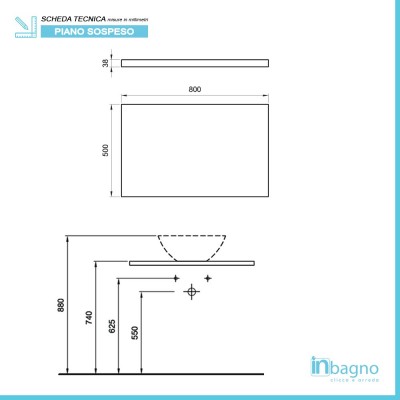 Mensola Grigio Cemento per Lavabi da Appoggio da 80 cm