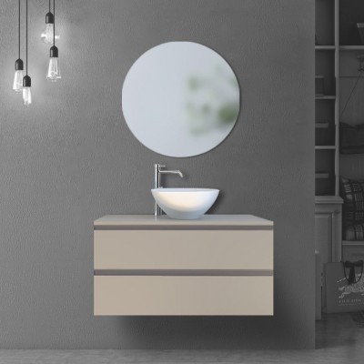 Mobile Bagno Sospeso 100 cm Fango Opaco con Lavabo da Appoggio