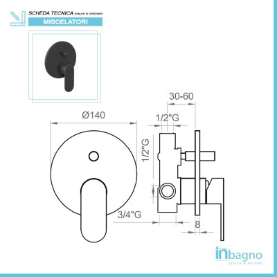 Misure Miscelatore Incasso Doccia con Deviatore