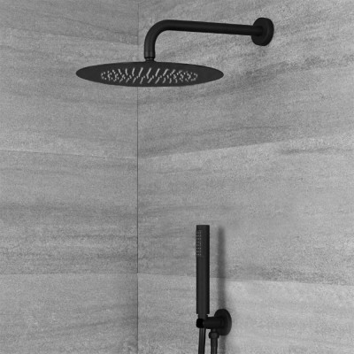 Soffione Doccia Tondo in Acciaio Inox Nero Opaco con Snodo Orientabile Inbagno - 3