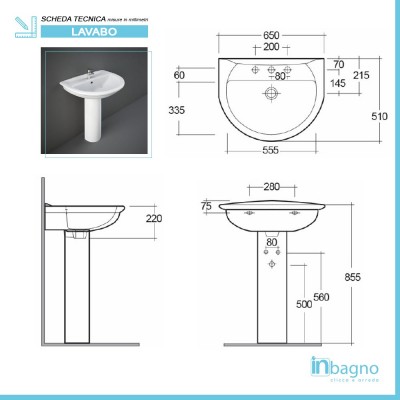 Scheda Lavabo con colonna 65 x 51 x 85 cm