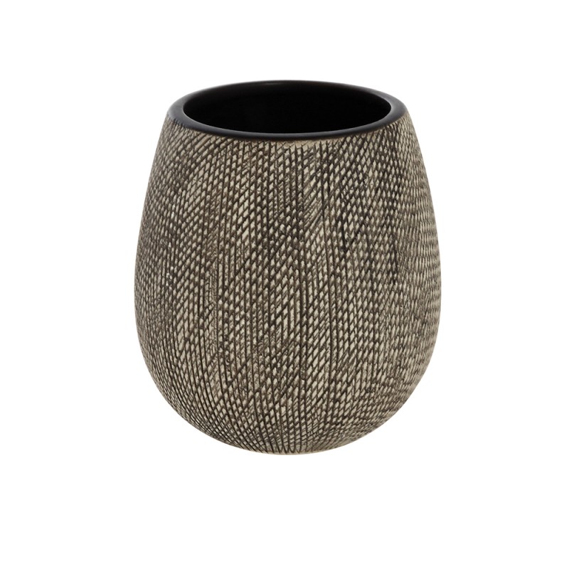 Portaspazzolino In Ceramica Marrone Da Appoggio Con Gusto Etnico Portaspazzolino In Ceramica Marrone Da Appoggio Con Gusto Etnico