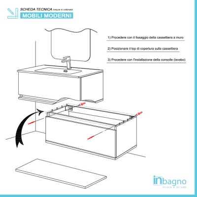 Mobile Bagno Sospeso Tortora L. 90 cm Completo di Specchio Feridras - 7