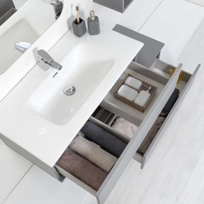 Arredo Bagno Sospeso Grigio Pastello 90x47 cm con Specchio Feridras - 7