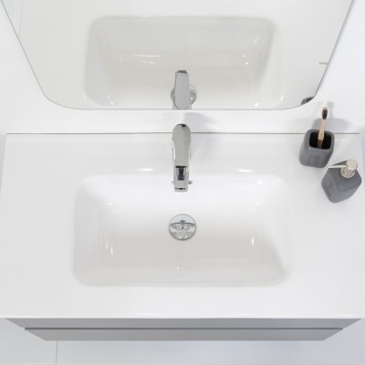 Mobile Bagno Moderno Sospeso 90x47 Grigio Pastello con Specchio Feridras - 9