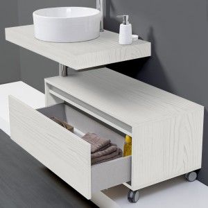 Mensola Bagno 90 cm pino bianco con Ciotola in ceramica bianco lucido Feridras - 7