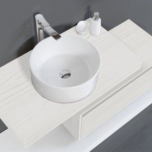 Mensola Bagno 90 cm pino bianco con Ciotola in ceramica bianco lucido Feridras - 8