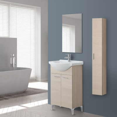 Mobiletto arredo bagno 56 cm larice con lavandino e specchio inclusi