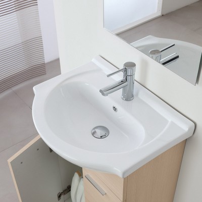 Mobile salvaspazio bagno 56 cm larice completo di ceramica e specchio da parete