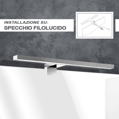 Faretto specchio bagno L. 50 cm 4000k installabile su specchio a filo lucido