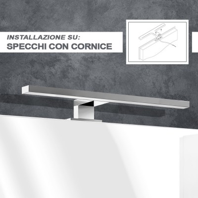 Illuminazione specchio bagno L. 50 cm 4000K installabile su specchio con cornice