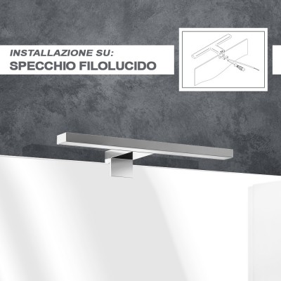 Faretto specchio bagno L. 30 cm 4000K installabile su specchiere filo lucido