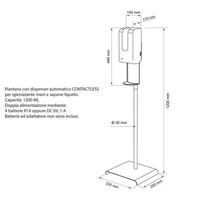Dispenser Gel Igienizzante con Piantana