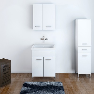 lavanderia con Mobile Lavatoio Bianco Lucido 60x50 cm con Vasca e Strofinatoio integrato