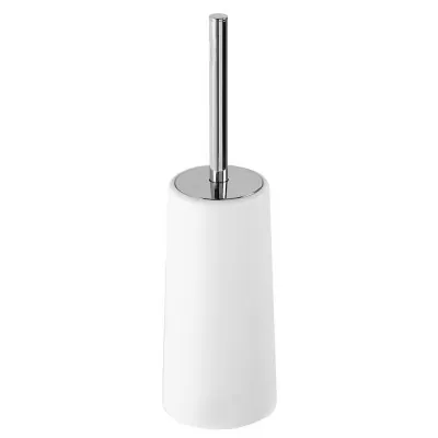 Portascopino in polipropilene bianco con scopino per wc in setole