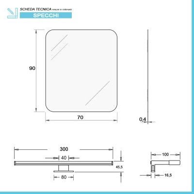 Misure Specchio a LED Reversibile 70x90 cm con Angoli Stondati con Lampada