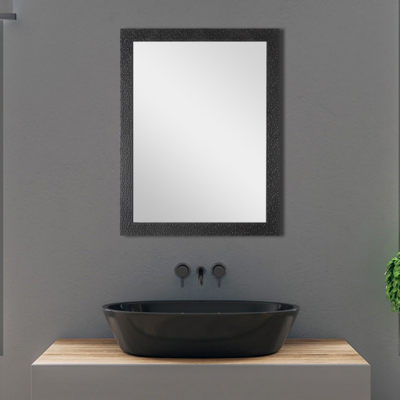 Specchio bagno con cornice nera a mosaico 57x67 cm reversibile Specchio bagno con cornice nera a mosaico 57x67 cm reversibile