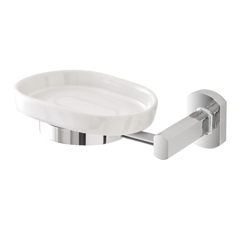 Portasapone in Acciaio Cromato E Ceramica Portasapone in ceramica con supporto Cromato a Muro